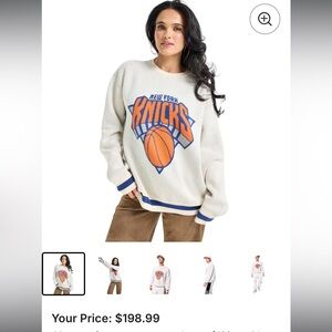 NBA New York Knicks Cream and Blue Crewneck Sweater #1